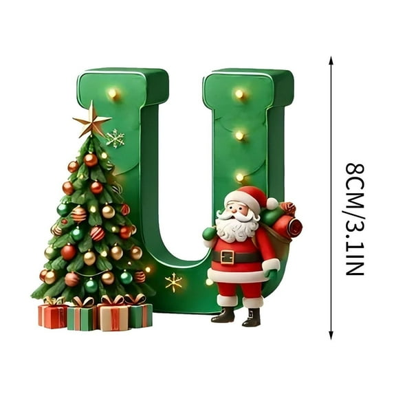CBI 26 Initial Letter Christmas Ornaments, Green Personalized Christmas Initial with Christmas Tree and Santa Claus, Christmas Tree Decoration Hanging Pendant Xmas Gifts for Kids