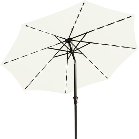 CBINGB 9FT Outdoor Patio Umbrella with Solar Lights, LED Lighted Pool Umbrella with Tilt and Crank, Outdoor Table Umbrellas for Deck, Yard & Market (Cream White)
