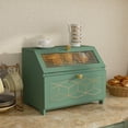 thumbnail image 1 of CBJCBJ 15.1" Gold-Trimmed Wooden Bread Box | 2-Tier Countertop Organizer | Vintage-Inspired Pantry Decor（GREEN）, 1 of 7