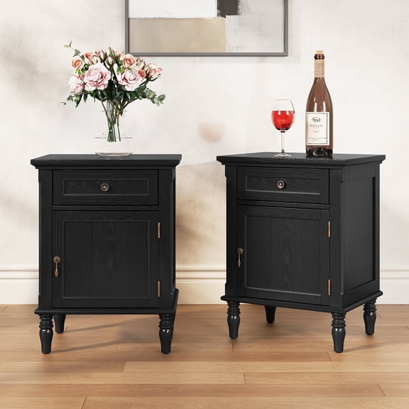 CBJCBJ 19" Retro Nightstands Set of 2, Bedside Table with Storage Drawers, for Bedroom, Living room,Black
