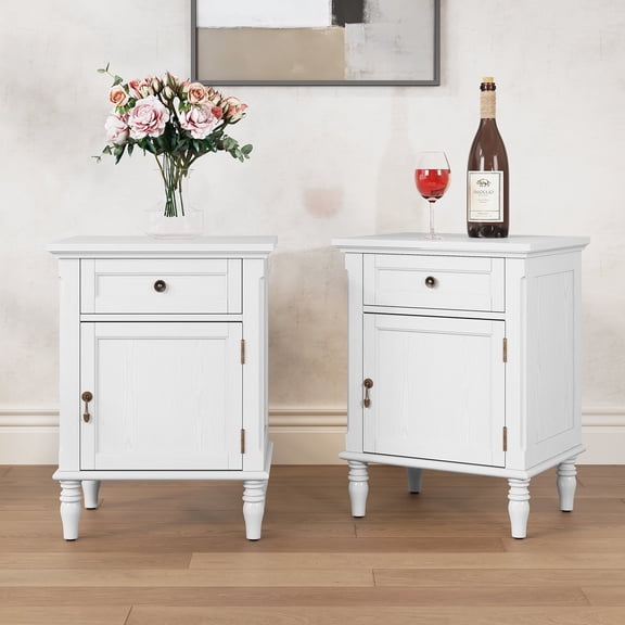 CBJCBJ 19" Retro Nightstands Set of 2, Bedside Table with Storage Drawers, for Bedroom, Living room,White