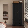 thumbnail image 1 of CBJCBJ 72" Wooden Armoire Wardrobe | Large Capacity Bedroom Clothing Storage Cabinets  With 2 Drawers and 2 Doors + Clothes Hanging Rod |   Bedroom Clothing Armoires Black, 1 of 7