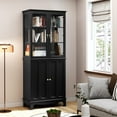 thumbnail image 1 of CBJCBJ 72" H 4 Doors Glass Display Cabinet with 3 Adjustable Shelves for Living Room Black, 1 of 6