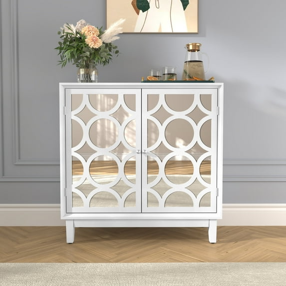 CBJCBJ 31.49"W Kitchen Accent Storage Cabinet with 3 Mirror Doors and Storage for Living Room, White