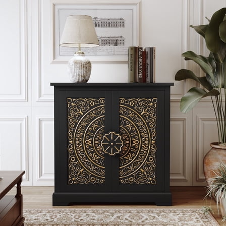 CBJCBJ 31.5" Kitchen Sideboard Buffet Cabinet with 2 Door Storage, Mid-Century Accent Cabinet for Living Room,Black