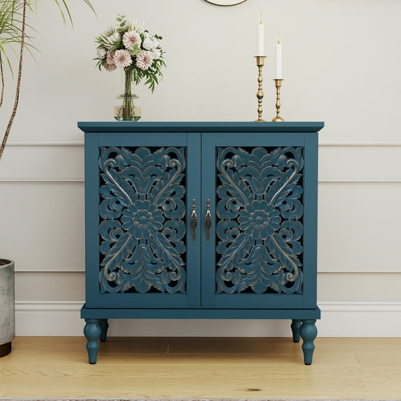 CBJCBJ 31.5" Mid Century Vintage Sideboard Buffet Cabinet 2 Door, Accent Cabinet for Dining Room, Blue