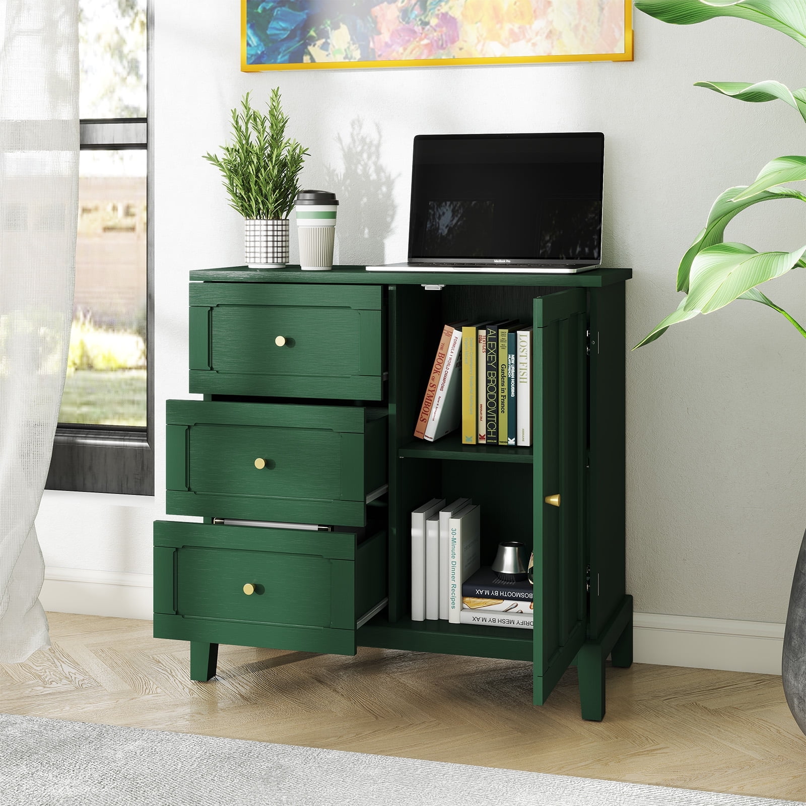 CBJCBJ 31.7"Storage Cabinet, Classical 3 Drawers & 1 Door Design with Gold-Tone Handles, Multi-Use Organizer for Living Room, Kitchen, BathroomGREEN) - Walmart.com CBJCBJ 31.7"Storage Cabinet, Classical 3 Drawers & 1 Door Design with Gold-Tone Handles, Multi-Use Organizer for Living Room, Kitchen, BathroomGREEN) - Walmart.com