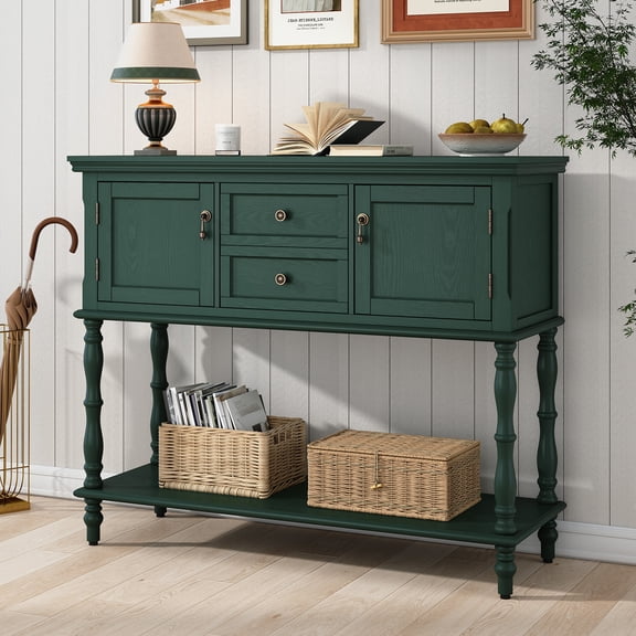 CBJCBJ 42" Farmhouse Console Table , 2 Drawer Narrow Long Entryway Table with Open Storage Shelf , for Living Room, Green
