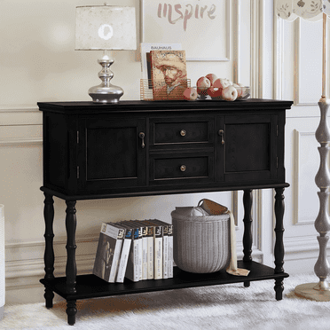 CBJCBJ 42"Wood  Multifunctional Storage Console | 2-Drawer & 2-Door Entryway Organizer, Small Spaces 200lb Black