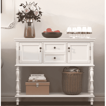CBJCBJ 42" Farmhouse Console Table , 2 Drawer Narrow Long Entryway Table with Open Storage Shelf , for Living Room, White
