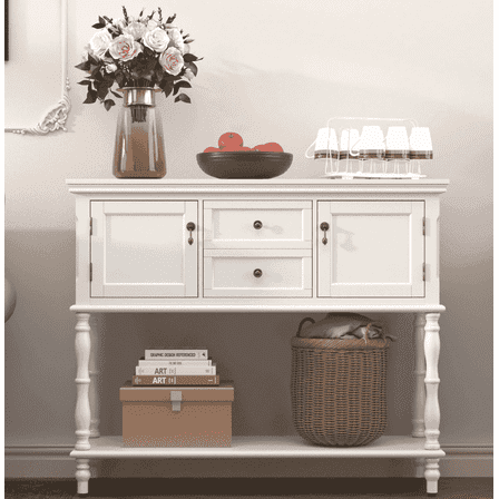 CBJCBJ 42" Farmhouse Console Table , 2 Drawer Narrow Long Entryway Table with Open Storage Shelf , for Living Room, White