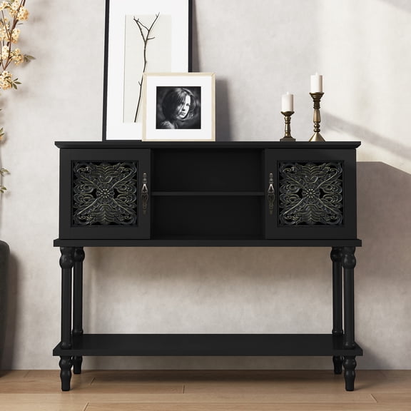CBJCBJ 42'' Modern Retro Console Table, Entryway Table with Open Storage Shelf , for Living Room,Black