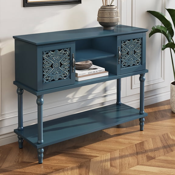 CBJCBJ 42'' Modern Retro Console Table, Entryway Table with Open Storage Shelf , for Living Room,Blue