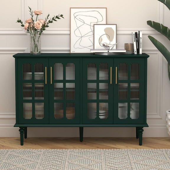 CBJCBJ Credenzas & Sideboards Cabinets with 4 Lattice Glass Doors, Green, 47.6"-GREEN