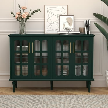 CBJCBJ Credenzas & Sideboards Cabinets with 4 Lattice Glass Doors, Green, 47.6"-GREEN