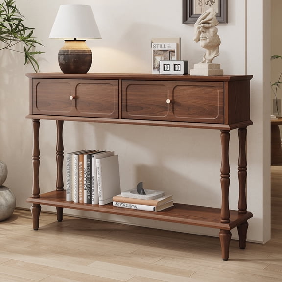 CBJCBJ 47" Mid-Century Console Tables, Entryway Table with Storage for Living Room, Hallway, Brown