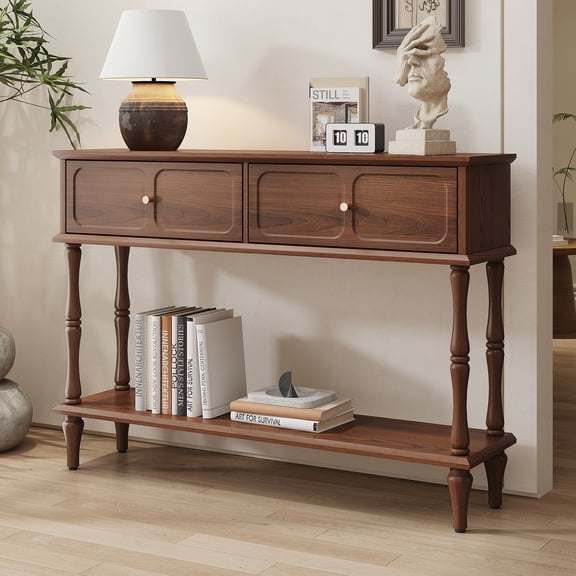 CBJCBJ 47" Mid-Century Console Tables, Entryway Table with Storage for Living Room, Hallway, Brown