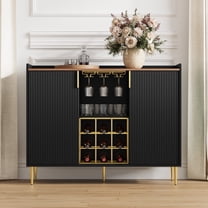 CBJCBJ 47" Modern Storage Wine Bar Cabinet with Cup Holder and Wine Rack for Dining, Black