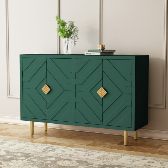 CBJCBJ 48" Modern Accent Sideboard Buffet Cabinet with 4 Doors & Shelves, Credenza for Living Room Storage,Green