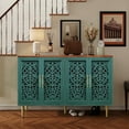 thumbnail image 1 of CBJCBJ 48″ Retro Storage Cabinet with 4 Doors, Hollow Carved Buffet Hutch for Living Room, Kitchen, Dining & Entryway, Vintage Decorative Organizer (GREEN), 1 of 7