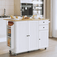 thumbnail image 1 of CBJCBJ 50.4" Kitchen Island with Storage, Wood Top Cart with Drop Leaf and Wheels, White, 1 of 11
