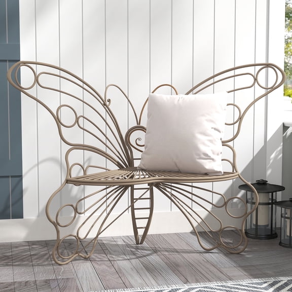 CBJCBJ 50" Weatherproof Outdoor Patio Bench,Metal Butterfly Design for Garden and Lawn Porch, Teak