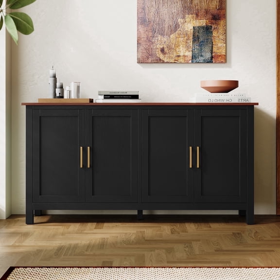 CBJCBJ 58” Modern Sideboard Buffet Cabinet, Living Room Accent Cabinet with Storage, for Kitchen,Black