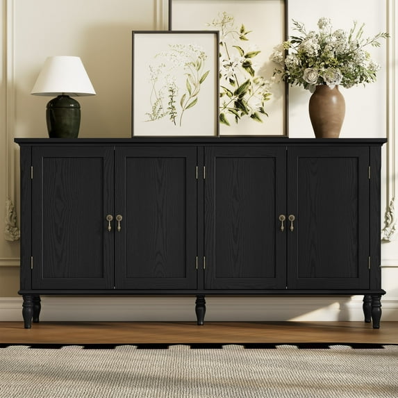CBJCBJ 58" Retro Sideboard Buffet Cabinet with Storage, Accent Cabinet for Kitchen, Living Room,Black