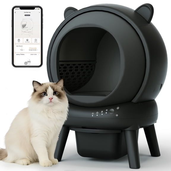 CBJCBJ 70L Smart Automatic Self-cleaning Cat Litter Box, Supports APP Control and Multiple Layer Safety Protection,Black