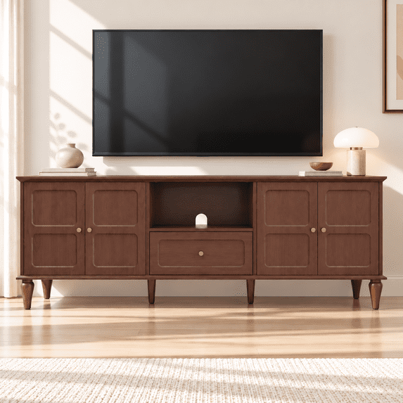 CBJCBJ 67"Mid-Century Modern TV Stand for TVs up to 75" ,Media Console With Storage and Adjustable Partition , Brown