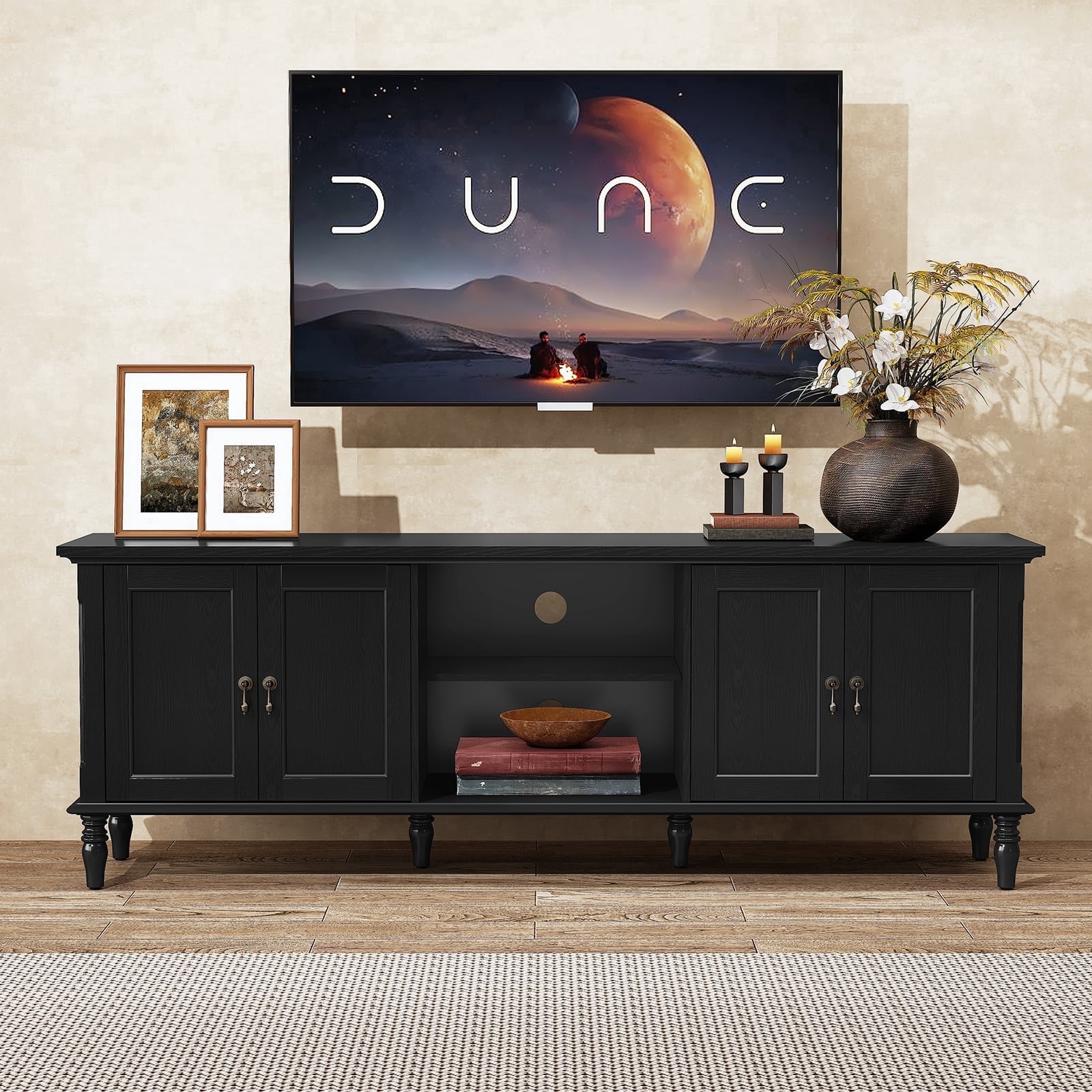 CBJCBJ 67" TV Stand, for TVs up to 75", Retro Entertainment Center with Storage for Living Room,Black