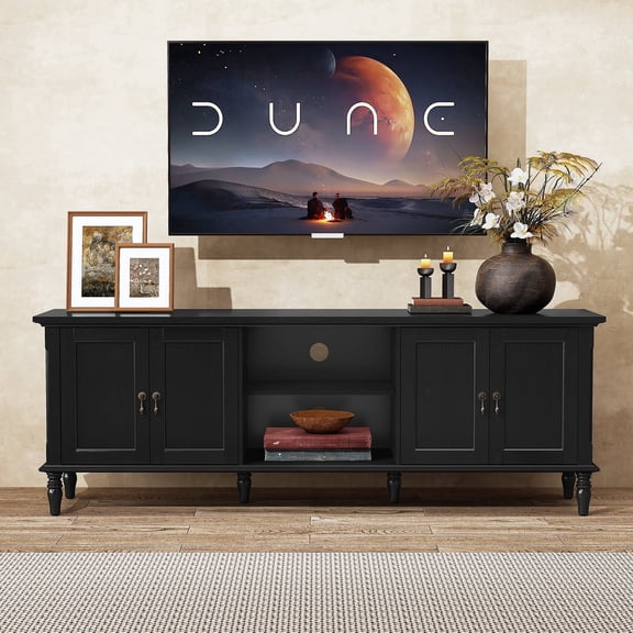 CBJCBJ 67" TV Stand, for TVs up to 75", Retro Entertainment Center with Storage for Living Room,Black