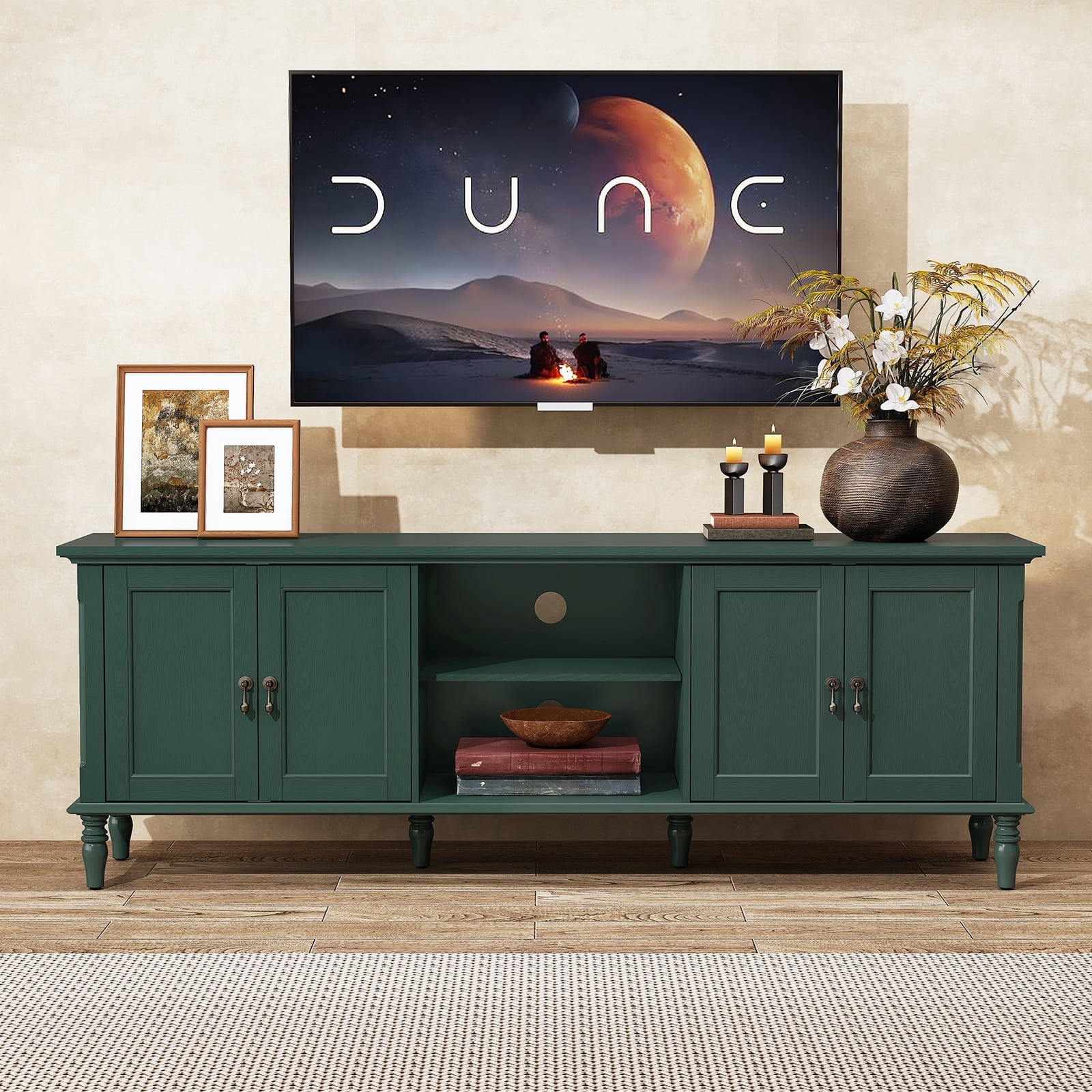 CBJCBJ 67" TV Stand, for TVs up to 75", Retro Entertainment Center with Storage for Living Room,Green