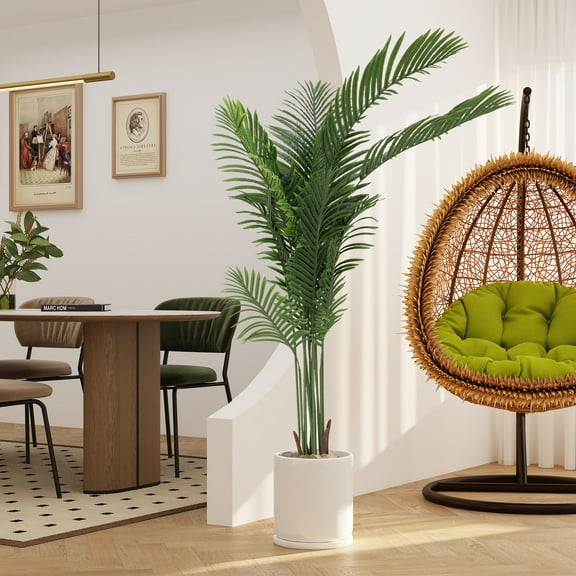 CBJCBJ 6ft Artificial Palm Tree - Black Plastic Pot, UV Resistant, Lightweight, Perfect for Home & Office Decor