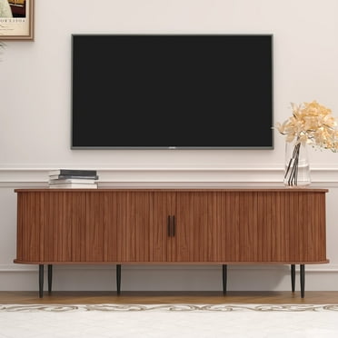CBJCBJ 70" Modern Tambour Door TV Stand up to 80" TVs, Entertainment Center with Storage, Fluted Television Consoles for Living Room(Brown)