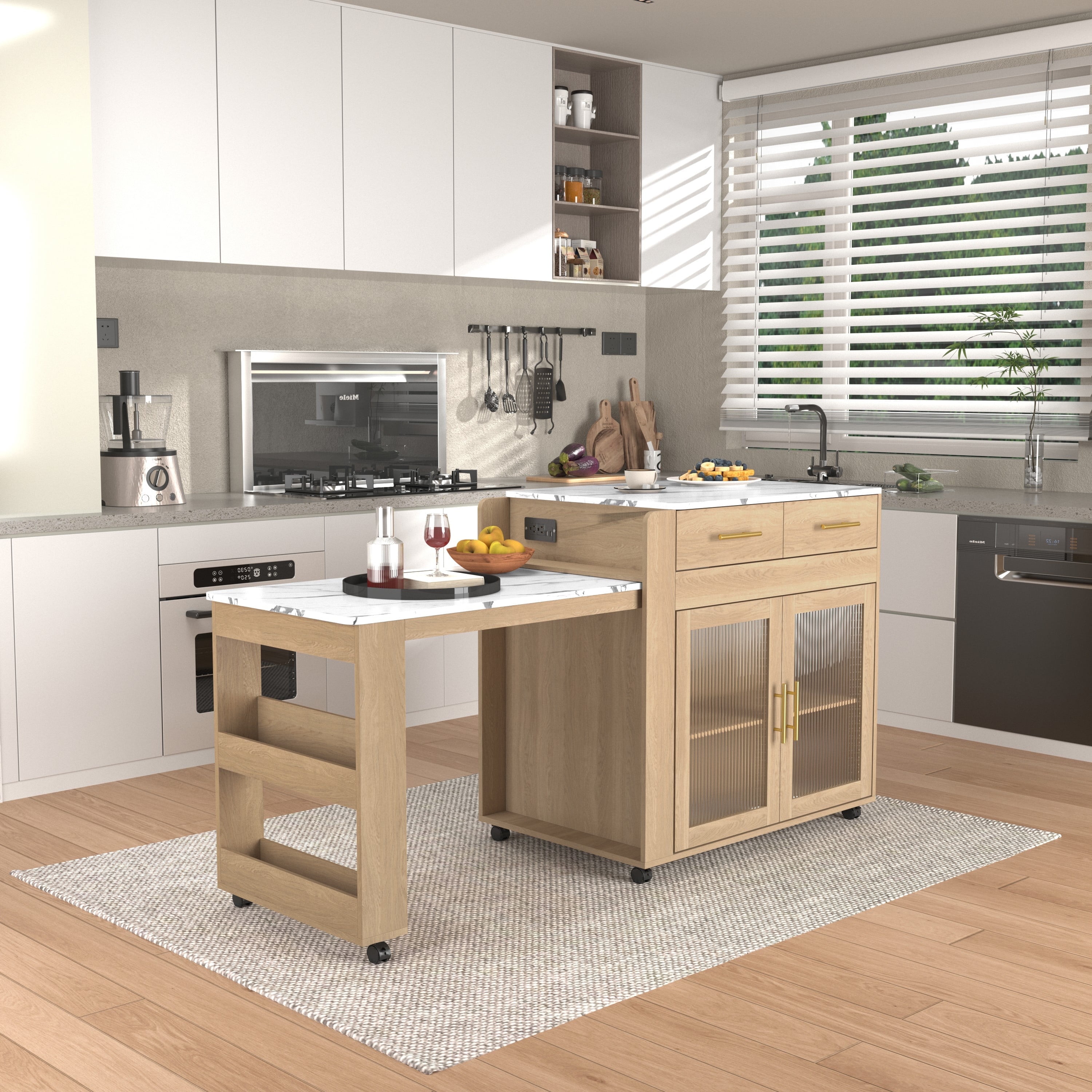 CBJCBJ 71.65" L Expandable Retractable Kitchen Island on Wheels with ...