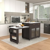 CBJCBJ Kitchen Island with Storage | Expandable Retractable on Wheels 71.65" L| Space-Saving of Island Cart Brown