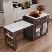 CBJCBJ Kitchen Island with Storage | Expandable Retractable on Wheels 71.65" L| Space-Saving of Island Cart Brown