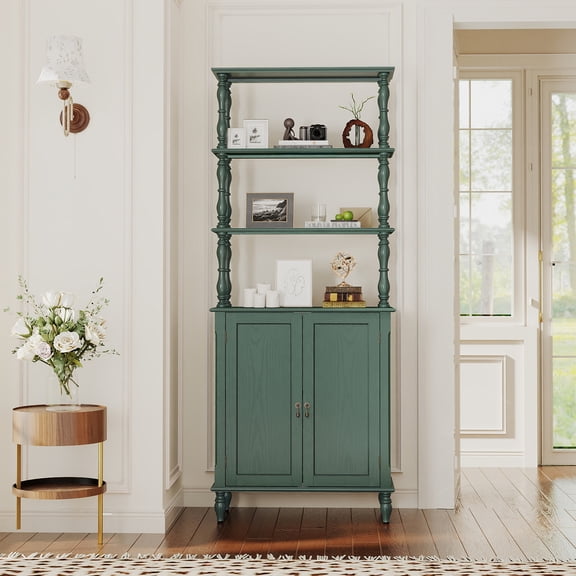 CBJCBJ 77.5" Retro Bookcase with Storage Cabinet and Removable Display Shelf, Suitable for Living Room, Study Room,Green