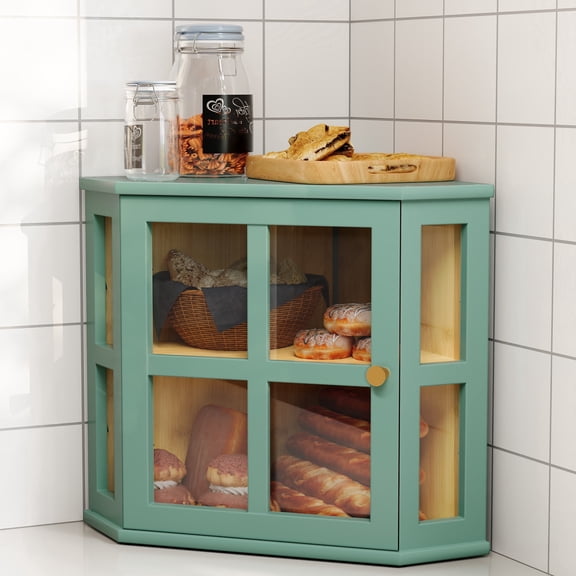 CBJCBJ Bamboo Bread Box, 2-Tier Countertop Storage Rack, Modern Retro Pantry Decor,Green