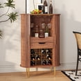 thumbnail image 1 of CBJCBJ Bar Cabinet with Tambour Door, Wood Liquor Cabinet with 16 Wine Racks and Adjustable Shelves, Brown, 1 of 12