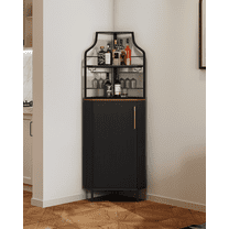 CBJCBJ Corner Coffee Bar Cabinet with LED Strip, Modern Wine Bar Cabinet with Cup Rack, for Dining Room,Black