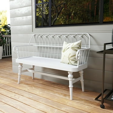 CBJCBJ Farmhouse Entryway Bench, Spindle Back Wooden Dining Benches for Living Room, Mudroom, White
