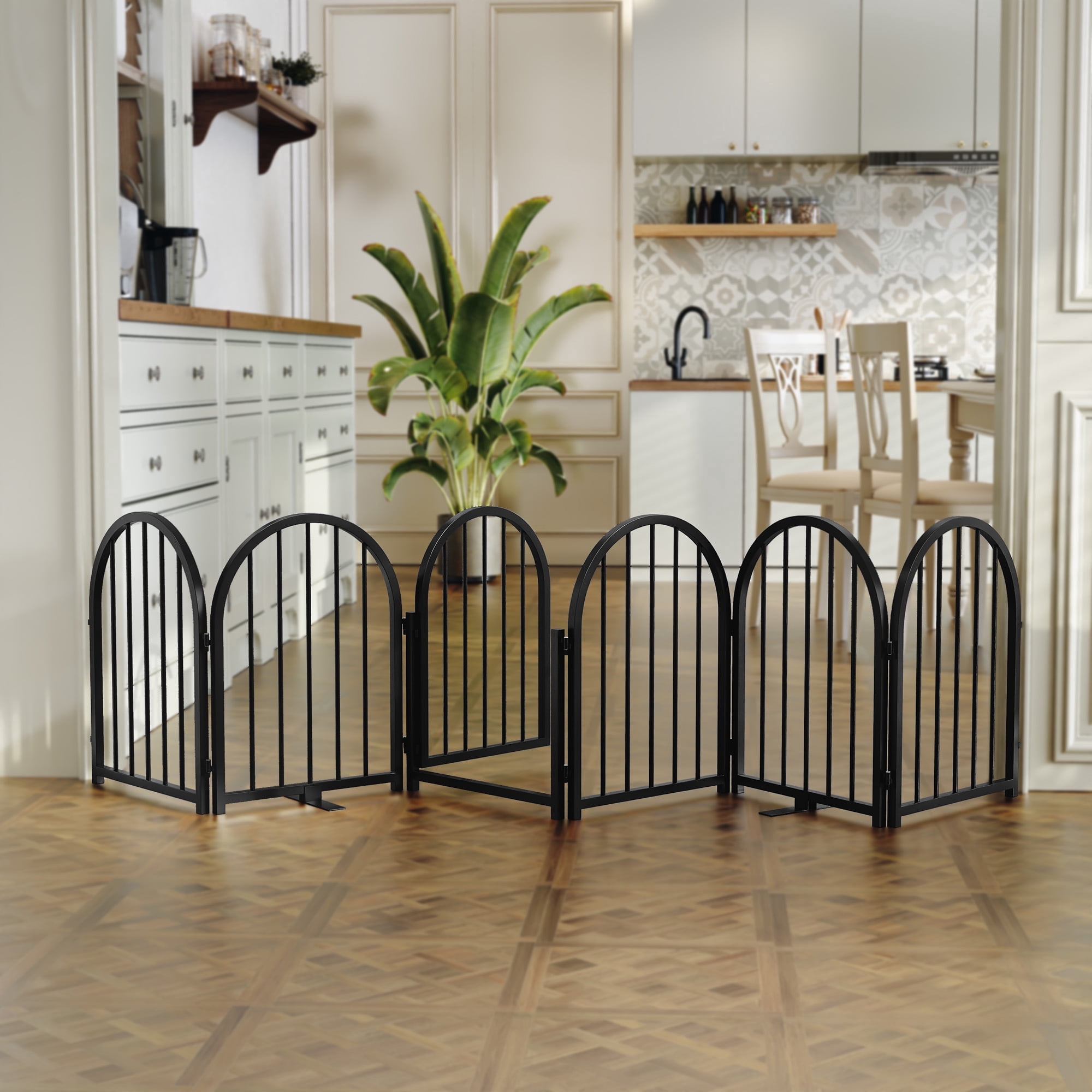 CBJCBJ Indoor Pet Gate, 6 Panel Folding Dog Gate , 24"H Freestanding Metal Pet Fence for Cats and Dogs ,Black