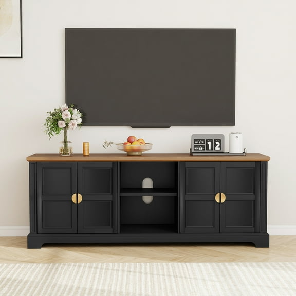 CBJCBJ Mid Century 67" TV Stand for TVs up to 75", Entertainment Center with Storage for Living Room, Black