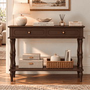 CBJCBJ Minimal Assembly Console Table, Entryway Table with 2 Drawers and Open Shelf, for Living Room, Brown