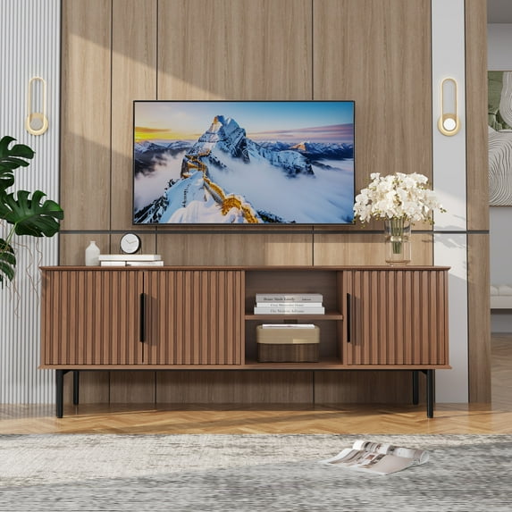 CBJCBJ Modern TV Stand for up to 65", Brown Entertainment Center with Storage, for Living Room