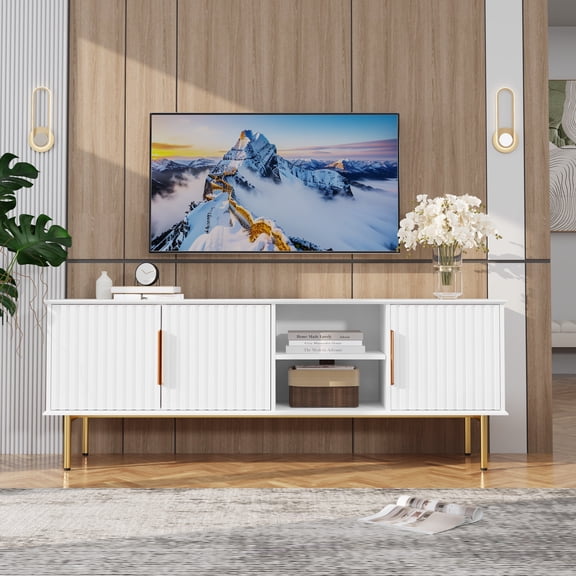CBJCBJ Modern TV Stand for up to 65", White Entertainment Center with Storage, for Living Room