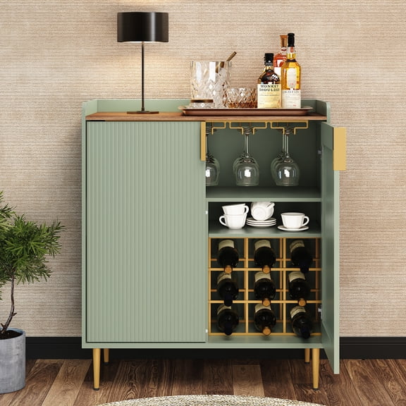 CBJCBJ Modern Wine Cabinet, Home Bar Cabinet with Storage Drawers and Wine Rack, Kitchen Sideboard,Sage Green