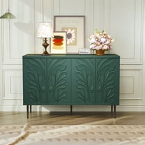 CBJCBJ 47.24"W Modern 4-Door Credenza with 3D Floral Doors & Shelves, Storage Sideboard for Dining Room, Kitchen   Green